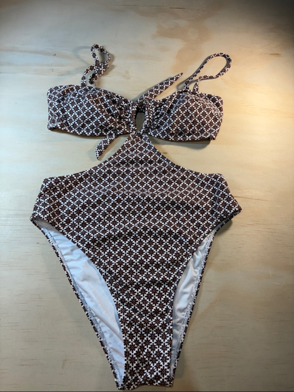 Monokini Brown and White  Removable Straps Sz M